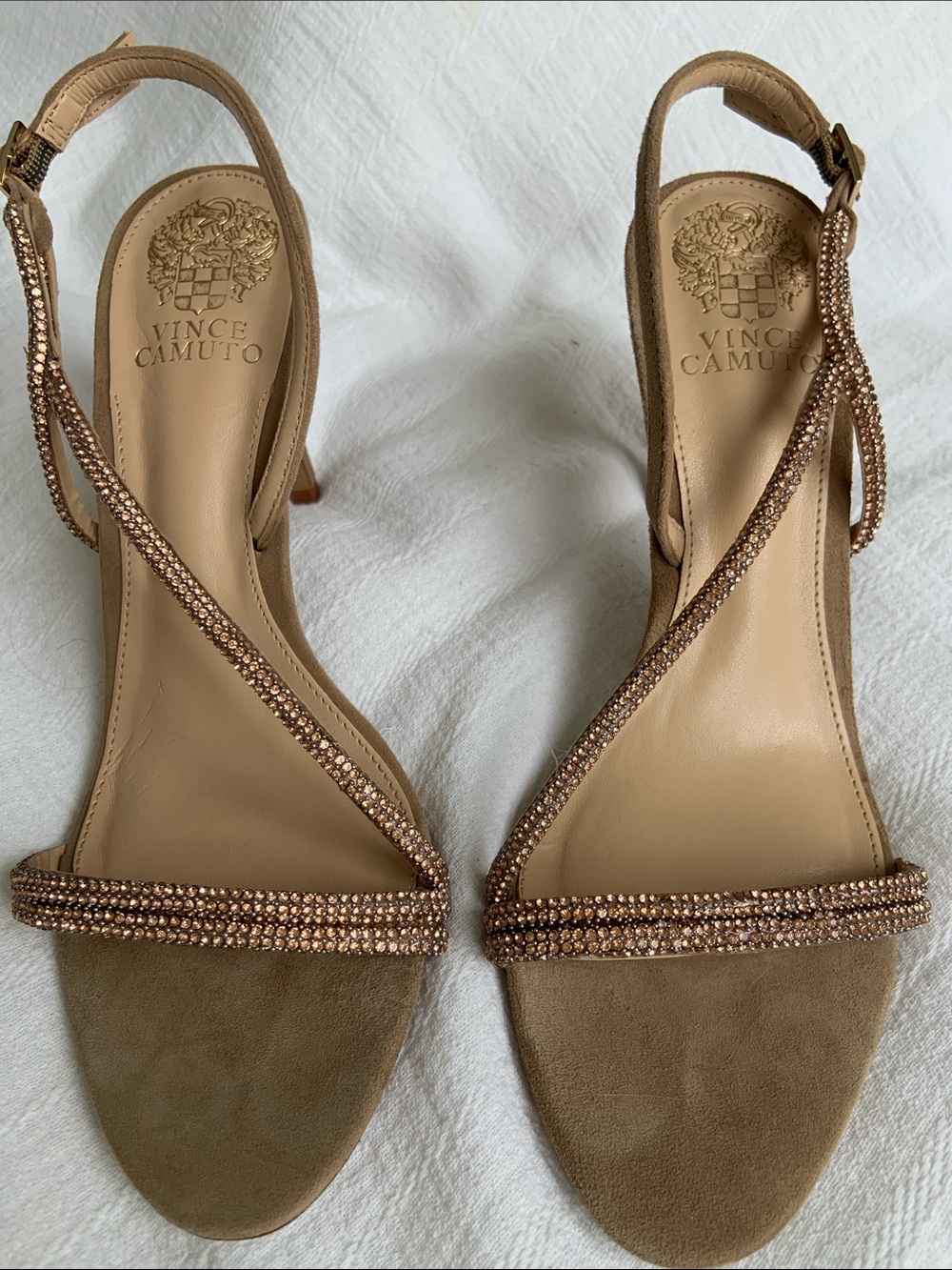 Vince Camuto Rose Gold Crystal-Strap Stiletto Sandals - Picture 2 of 6